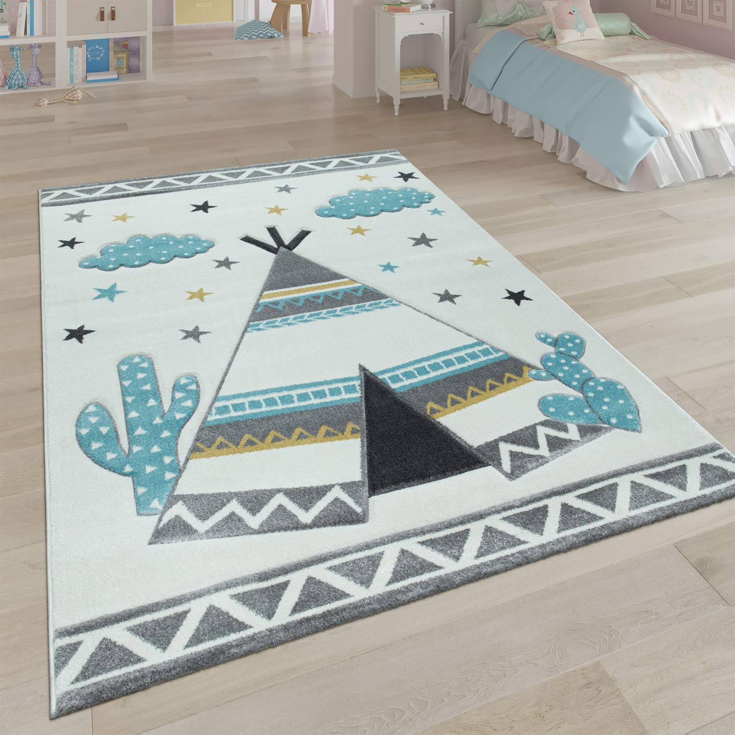 Kid'S Rug For Children'S Room With Indian Tent In Pastel Colors, Size: 3'11' X 5'7'