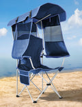 Docusvect Beach Chair with Canopy Shade, Folding Camping Chair with Canopy with Cup Holder, Side Pocket for Camp, Beach, Tailgat