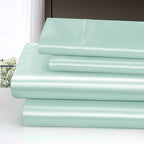 Homiest 4Pcs Satin Sheets Set Luxury Silky Satin Bedding Set With Deep Pocket, 1 Fitted Sheet + 1 Flat Sheet + 2 Pillowcases (King Size, Mint Green)