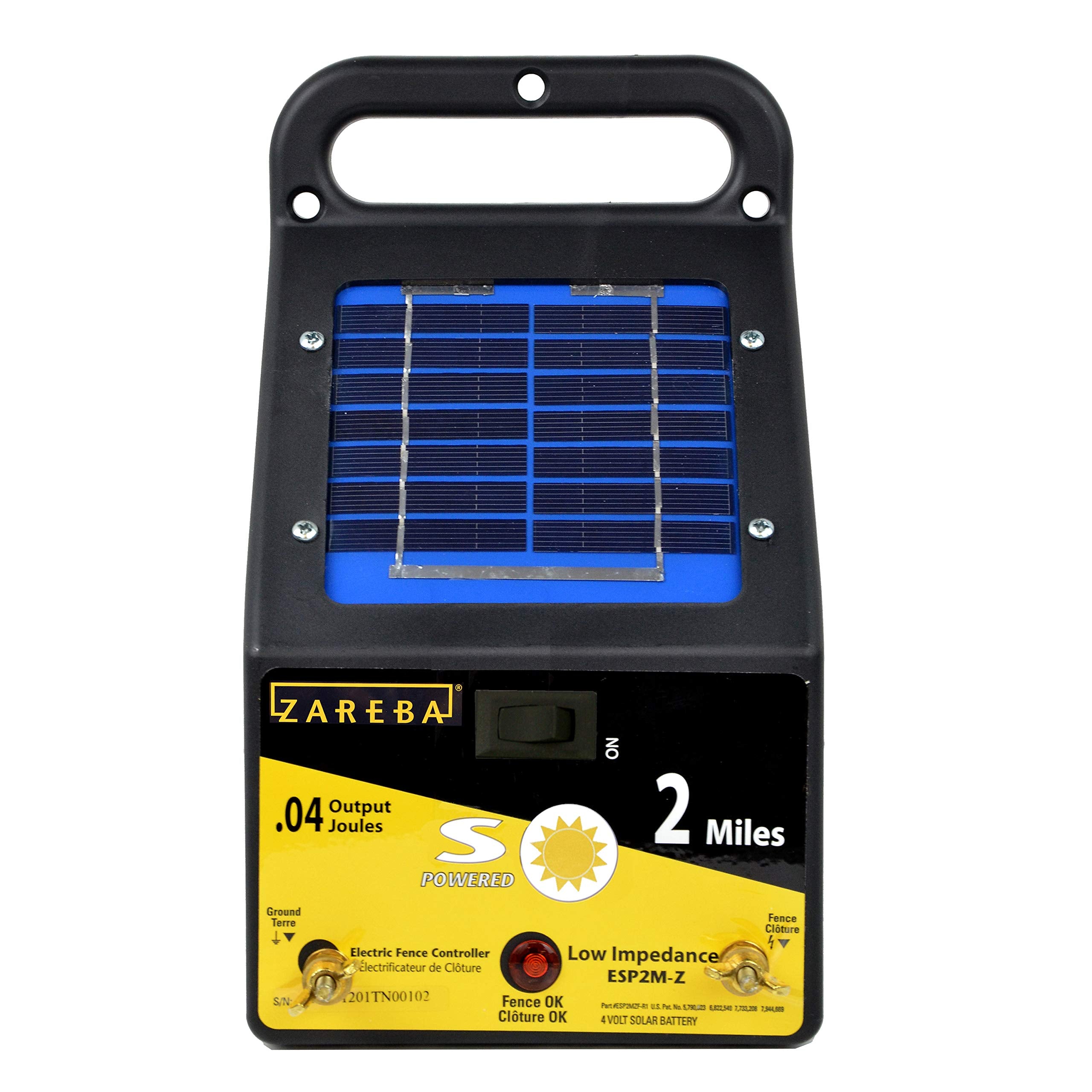 Zareba Esp2M-Z Solar Powered Low Impedance Electric Fence Charger - 2 Mile Solar Powered Electric Fence Energizer, Contain Anima