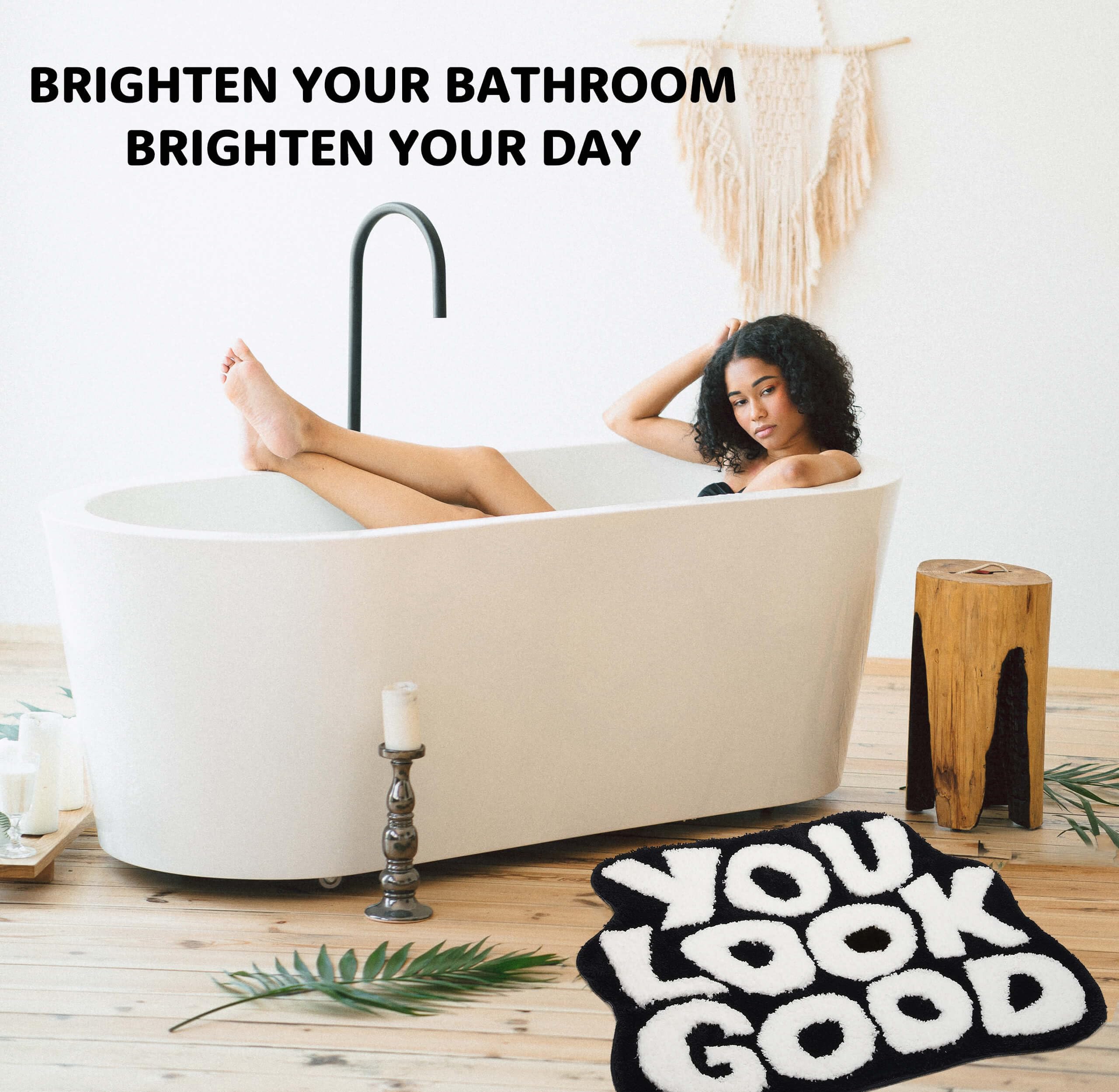 Dyefury Bath Mat - You Look Good, Cool Black And White Bathroom Rug, Non Slip, 27.5 X 20 Inch