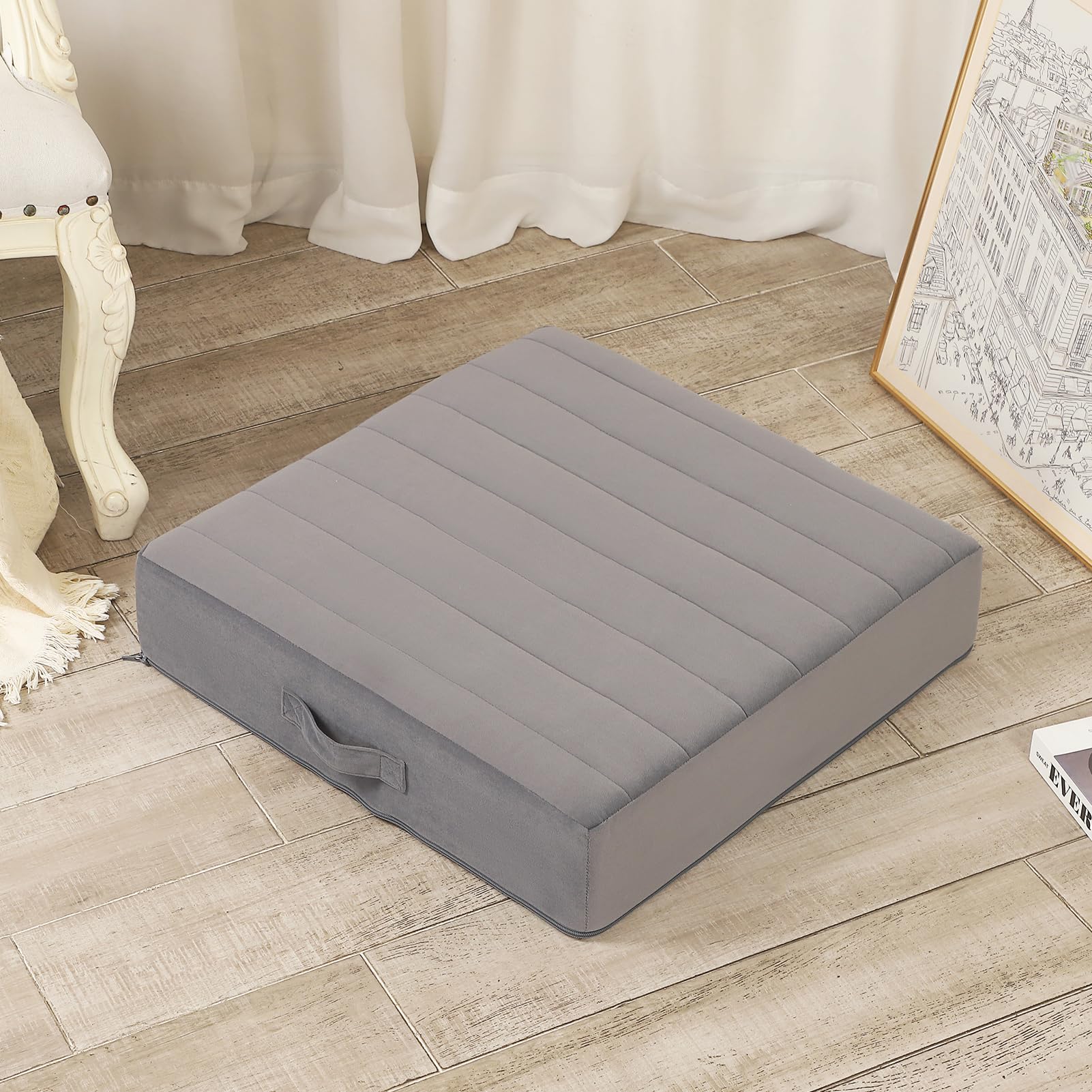 Lovmoc 22 Inches Meditation Floor Pillow, Square Large Floor Cushions For Adults, Thick Memory Foam Seat Cushions For Yoga, Livi