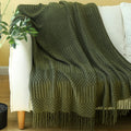 Blagic Knitted Throw Blanket For Couch, Bed And Sofa. Super Soft Blanket With Tassels, Dark Green Throw Blanket, 60 X 80 Inches