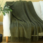 Blagic Knitted Throw Blanket For Couch, Bed And Sofa. Super Soft Blanket With Tassels, Dark Green Throw Blanket, 60 X 80 Inches