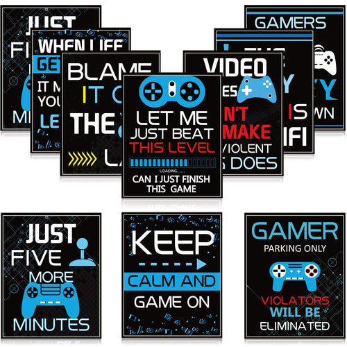 10 Video Game Poster Sign Gamer Art Print Boy Game on Birthday Party Wall Decoration, Inspirational Words Quote Poster 10 x 8 In