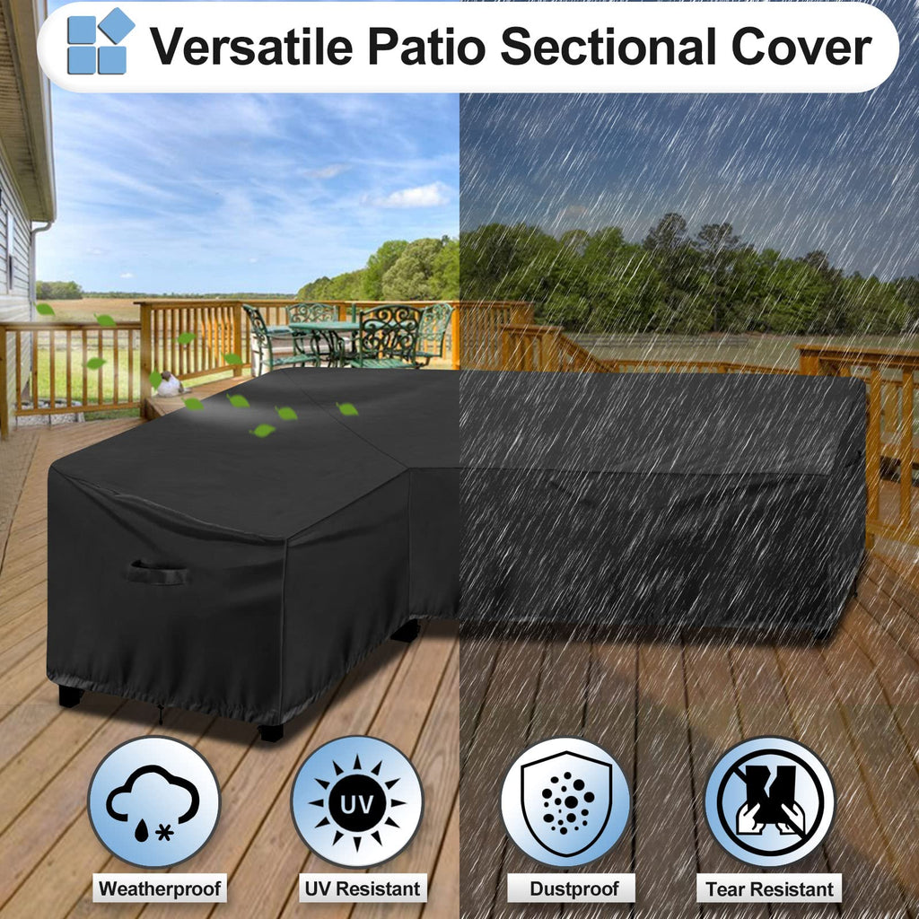 Outdoorlines Waterproof Outdoor Patio Sectional Cover - Uv Resistant & Windproof L-Shaped Patio Furniture Covers For Deck, Lawn And Backyard, 420D Heavy Duty Couch Cover, Right Facing, 104'X83', Black