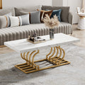 Tribesigns Modern Coffee Table, 47 Inch Faux Marble Cocktail Table With Geometric Frame, Rectangular Center Table Tea Table Accent Furniture For Living Room, Simple Assembly (White/Gold)