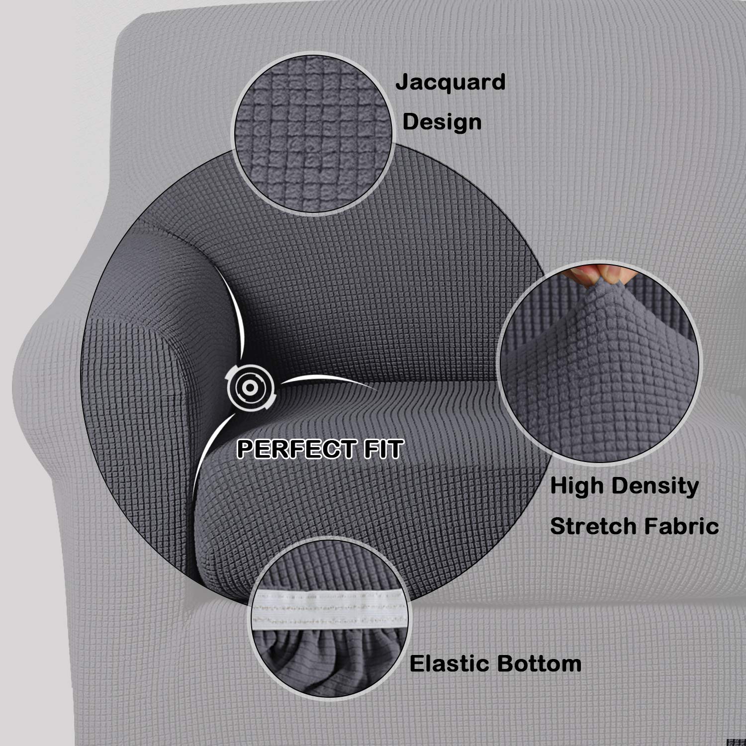 Turquoize Stretch Sofa Slipcover 2 Pieces Sofa Cover Couch Cover For 3 Cushion Couch Washable Furniture Protector Covers With Elastic Bottom Feature Thick Jacquard Fabric (Sofa, Grey)