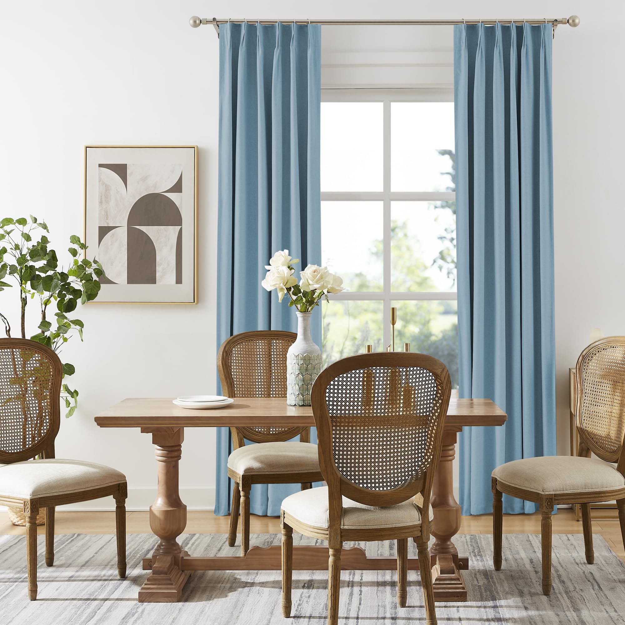 Dualife Slate Blue Blackout Curtains 96 Inch Long 2 Panels Set Pinch Pleat Drapes For Living Room Bedroom Nursery Thermal Insula