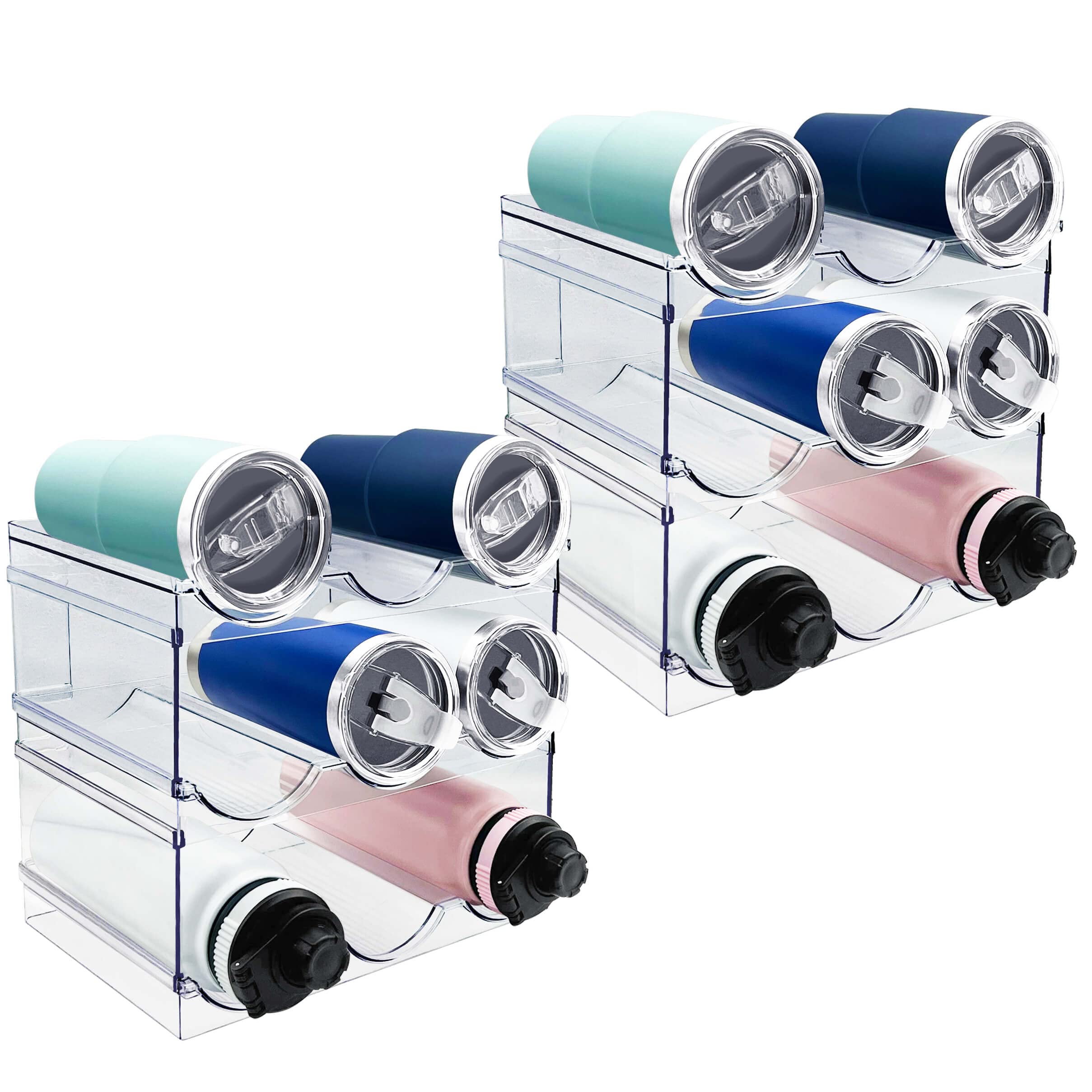 Spaclear 6 Pack Water Bottle Organizer, Stackable Kitchen Home Pantry Organization And Storage Shelf, Plastic Water Bottle Holde