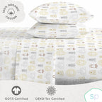 Saturday Park Safari Friends Queen Bed Set - 7 Piece 100% Organic Cotton Animals Bedding - Gots & Oeko-Tex Certified