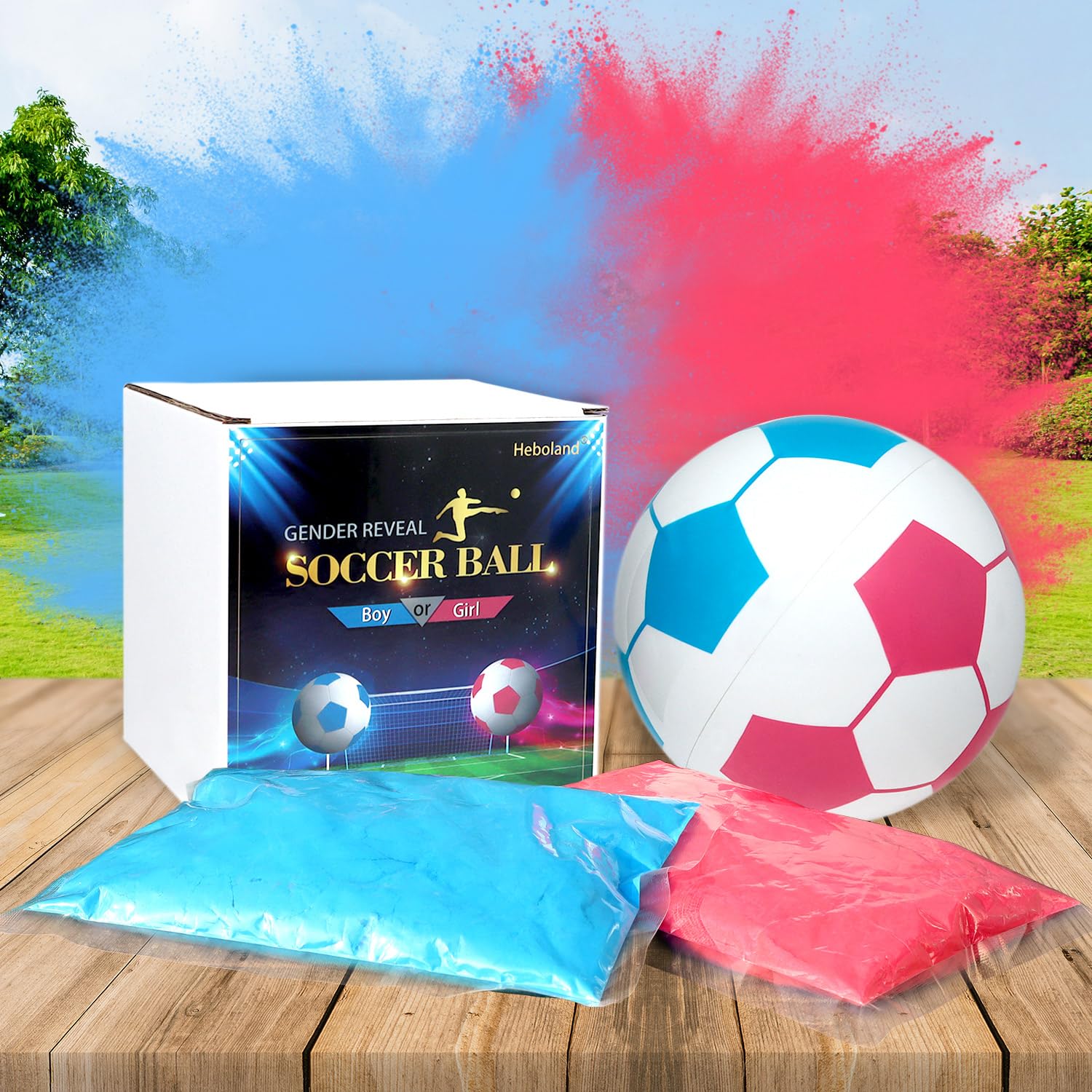 Gender Reveal Soccer Ball with Powder, Revelacion de Sexo de Bebe 2 Big Bags of Pink and Blue Gender Reveal Powder for Boy or Gi