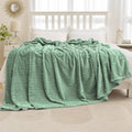 Miulee Fleece Bed Blanket King Size 90'X108' 300Gsm Super Soft Lightweight Plush 3D Striped Jacquard Blanket, Sage Green Warm
