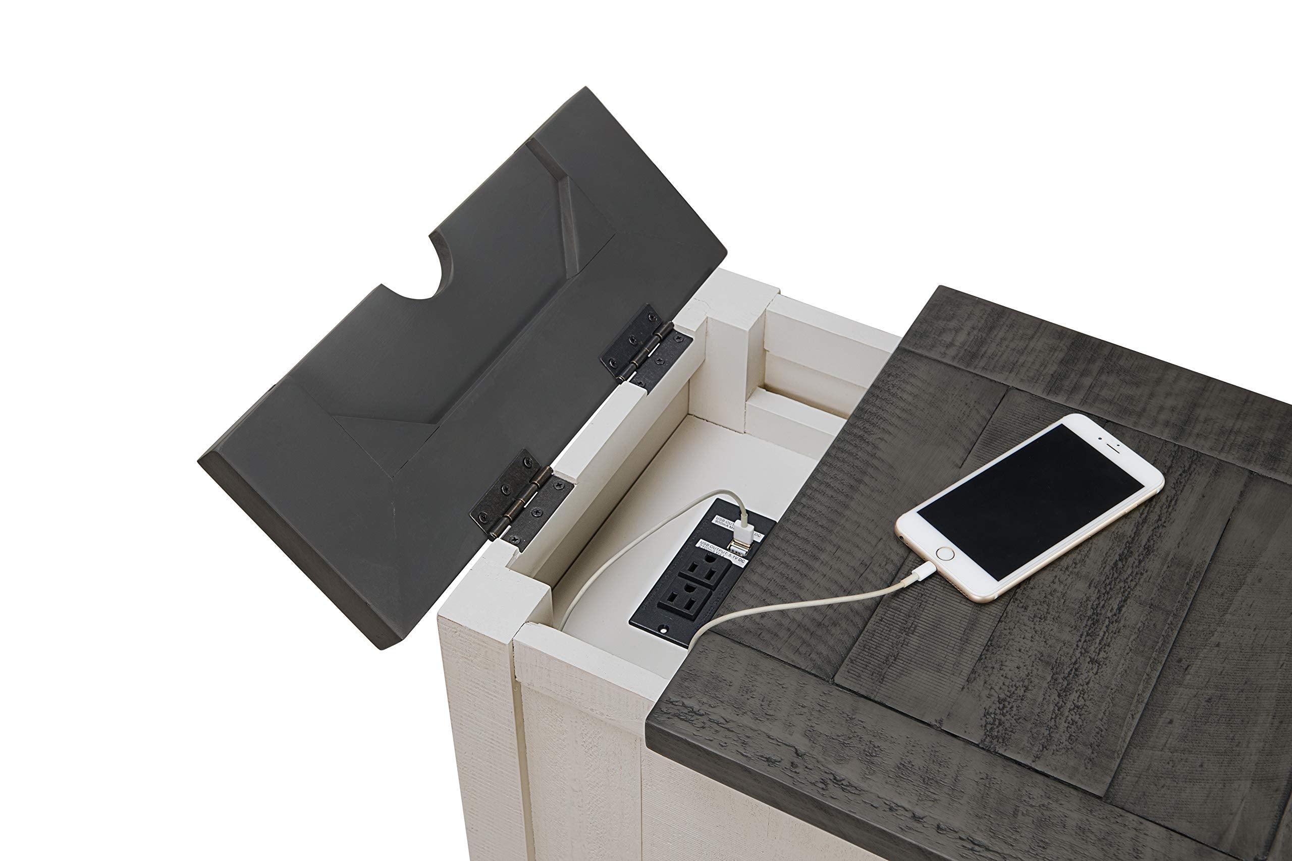 Martin Svensson Home Monterey Chairside Table - White With Grey Top - Coastal Multi-Use Table With Built-In Outlets And Drawers For Bedroom Or Living Room