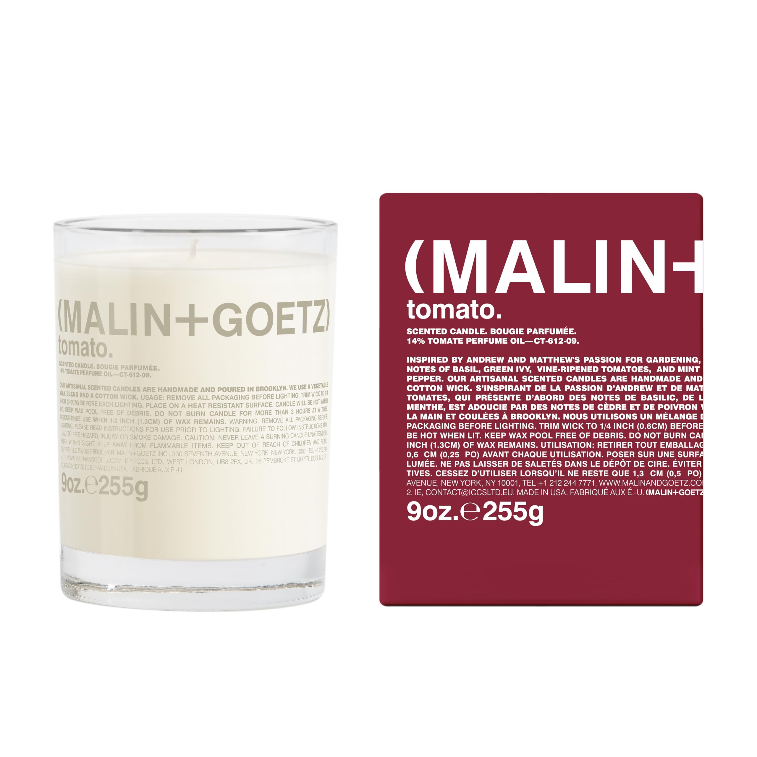 Malin + Goetz Tomato Candle - Home Grown Tomato Aroma Fragrance Scented Candle, Natural Wax Blend, Fresh & Verdant Scent, Vegan 