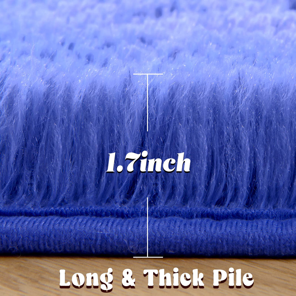 Junovo Rug 4X4 Feet, Light Navy, Fluffy Soft Area Rugs For Kids Girls Room Princess Castle Plush Shaggy Carpet, Circular Home De