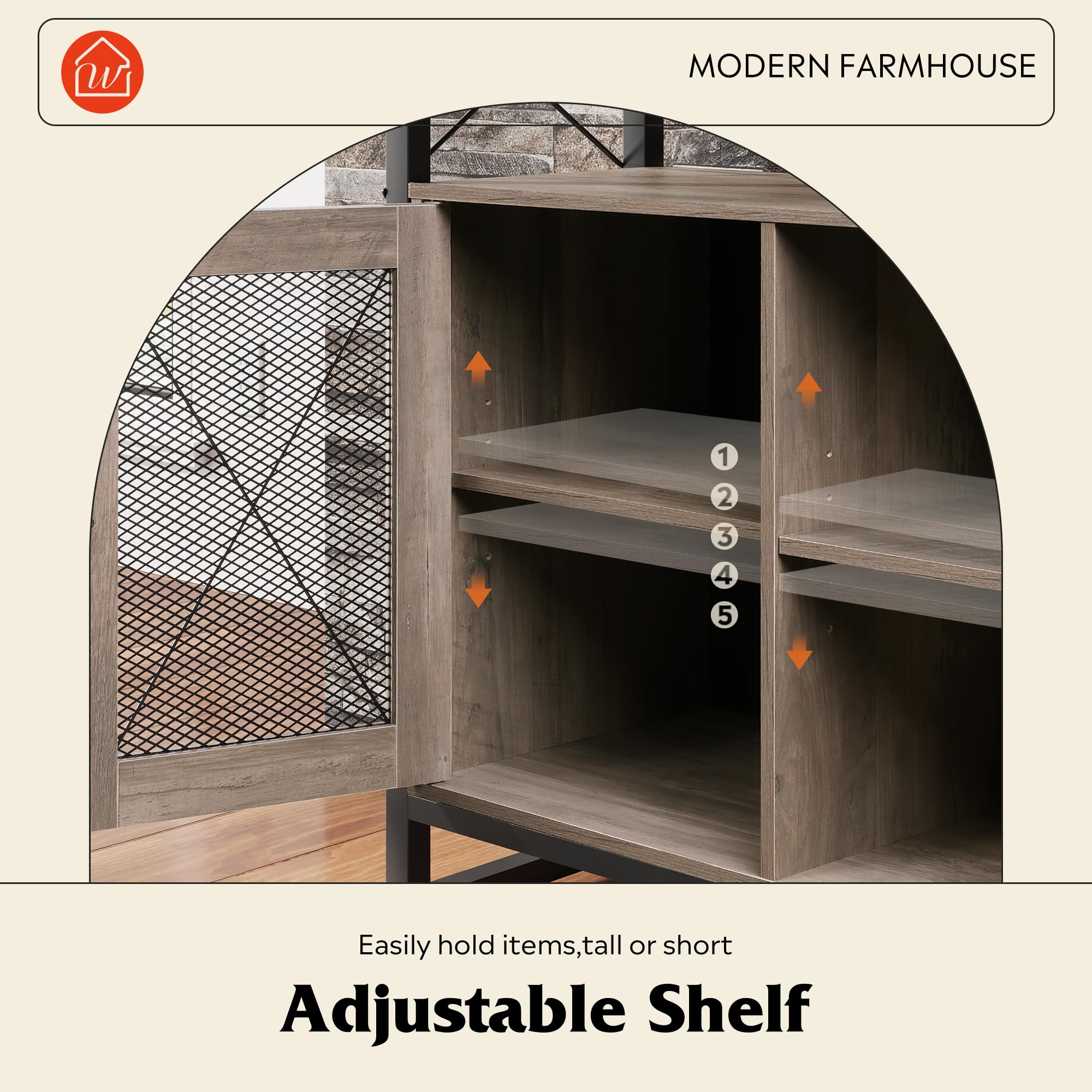 Wlive Tv Stand 55 Inch Tv, Tall Entertainment Center With Storage, Farmhouse Industrial Tv Console For Bedroom Living Room, Greige