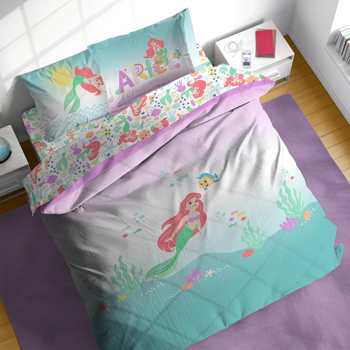 Sunny Side Up Disney The Little Mermaid Full Comforter Set - 7 Piece Kids Bedding Includes Comforter, Sheets & Pillow Cover - Su