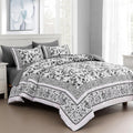 Dobuyly Floral Queen Comforter Set, 7 Piece Bed In A Bag Queen Size Grey Flowers On White Botanical Bedding Set, Soft Microfiber