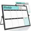 Weekly Dry Erase Board Black Frame, Desktop Calendar White Board With Weekly & Monthly Planners 12X16 Inch, Magnetic To Do List