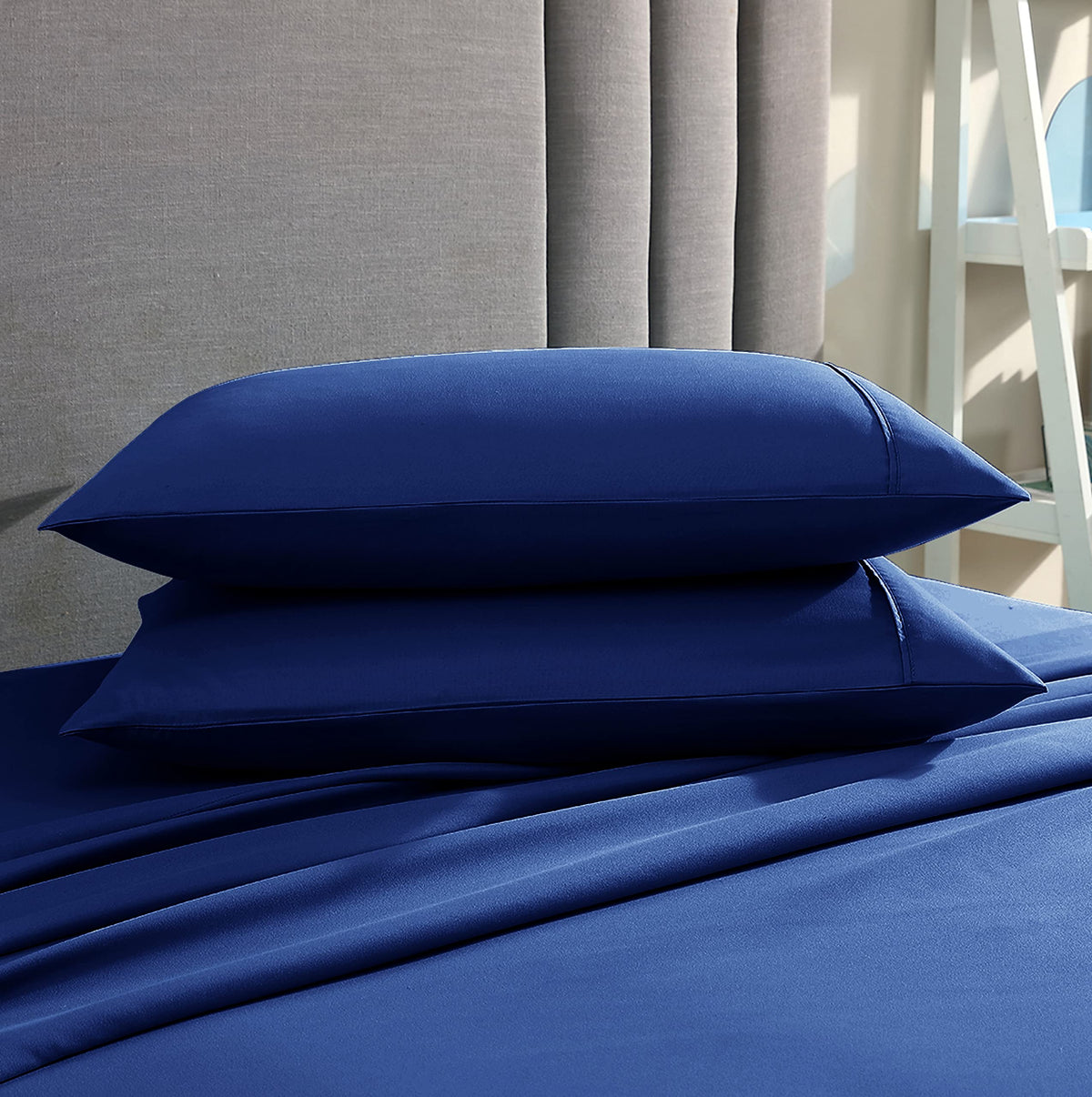 American Home Collection Pillow Case Set Of 2 Double Brushed Microfiber Soft & Easy Care Pillowcases (Navy, Standard/Queen 20X30