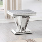Best Master Furniture Chihiro Contemporary Grey Square Stone End Table, Silver