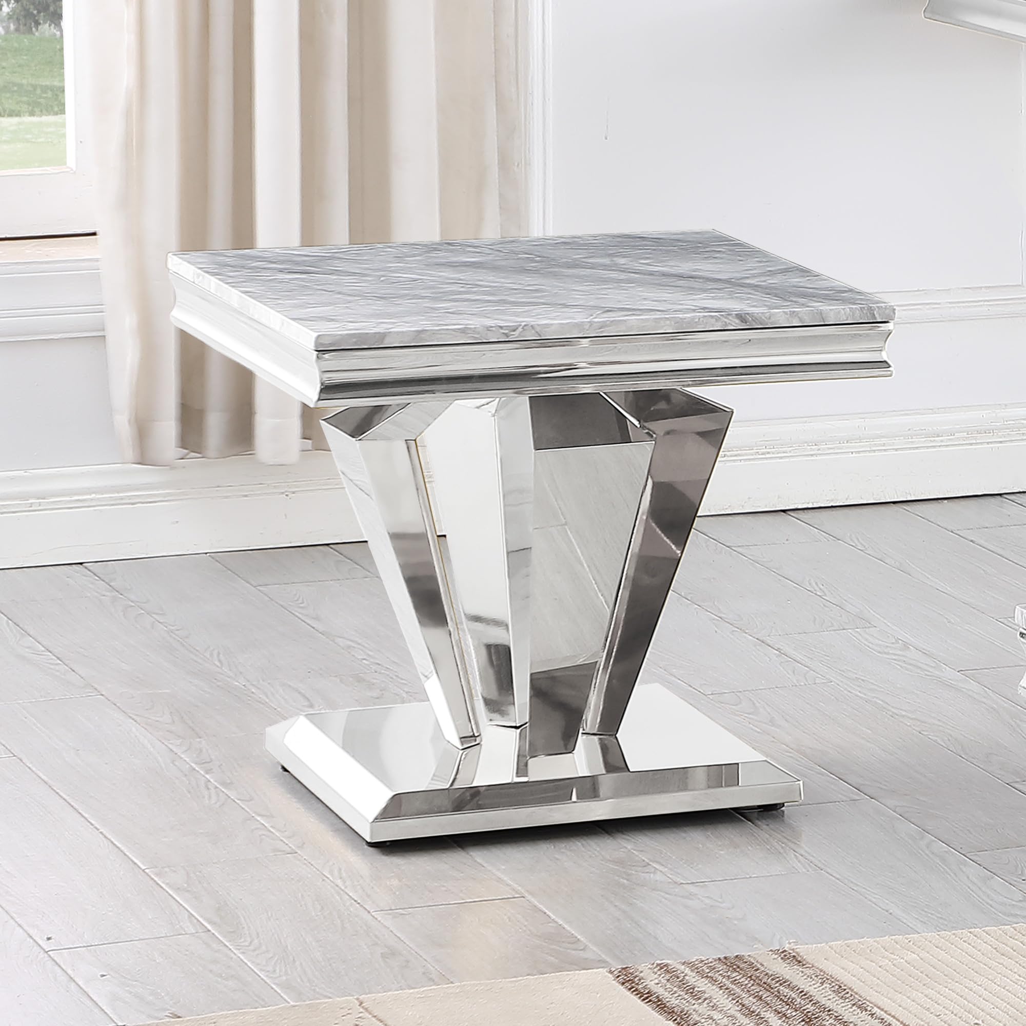 Best Master Furniture Chihiro Contemporary Grey Square Stone End Table, Silver