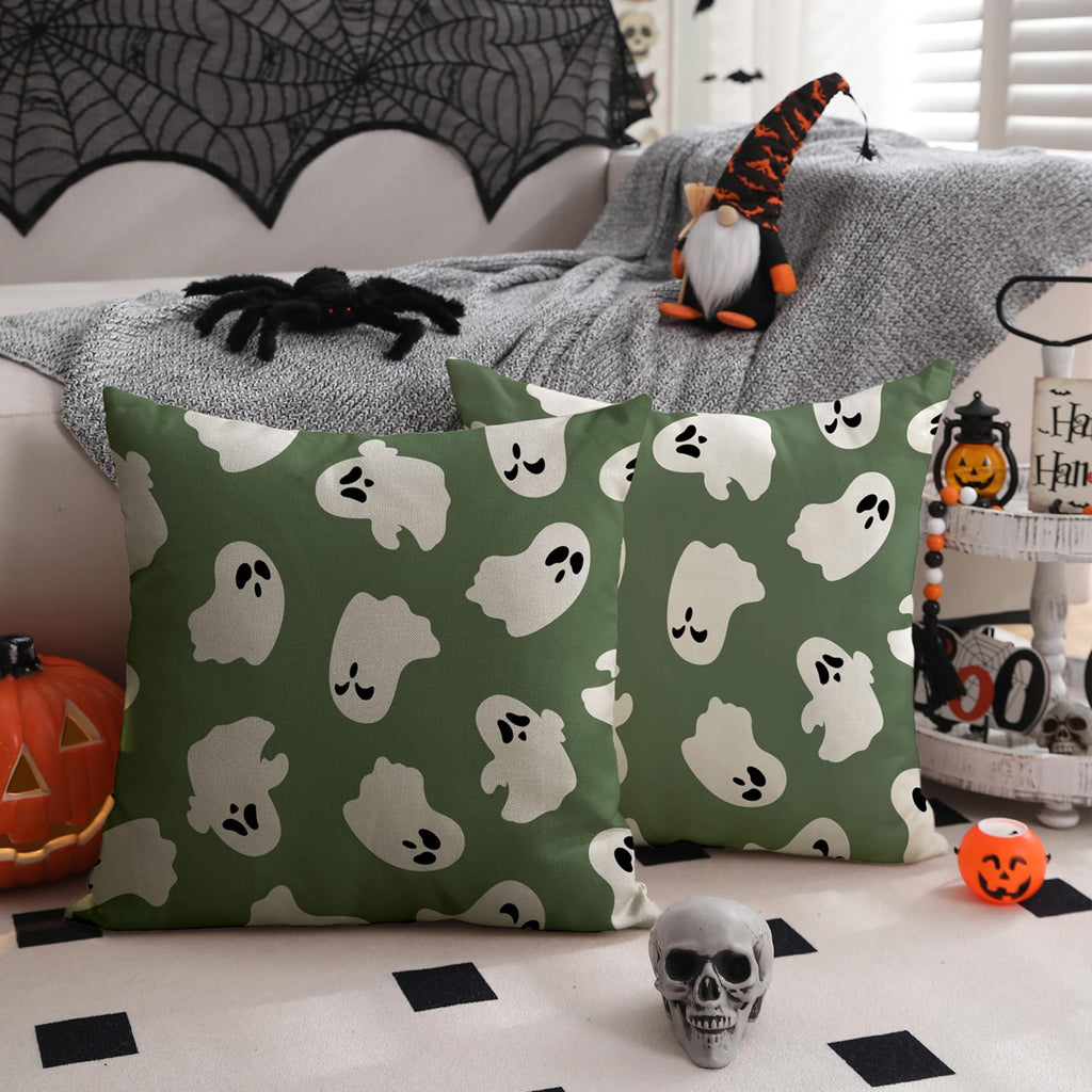 Dfxsz Halloween Pillow Covers 20X20 Inch Set Of 2 Happy Halloween White Ghost Decor Green Pillow Covers Happy Halloween Sofa Bed