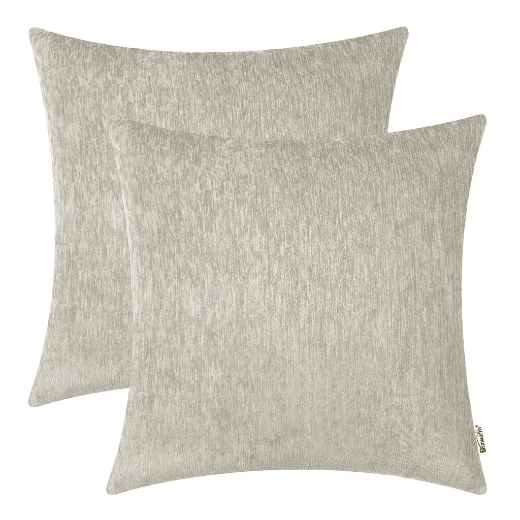 BRAWARM Chenille Throw Pillow Covers 20x20 Inches - Taupe Chenille Pillow Covers Pack of 2, Solid Dyed Soft Chenille Pillow Case