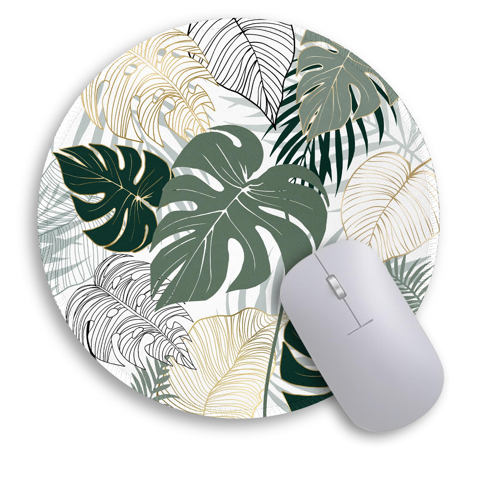 Immaturus Boho Leaves Mouse Pad, Small Mouse Pads For Desk, Cute Round Travel Mousepad For Wireless Mouse Gaming Work Laptop, De
