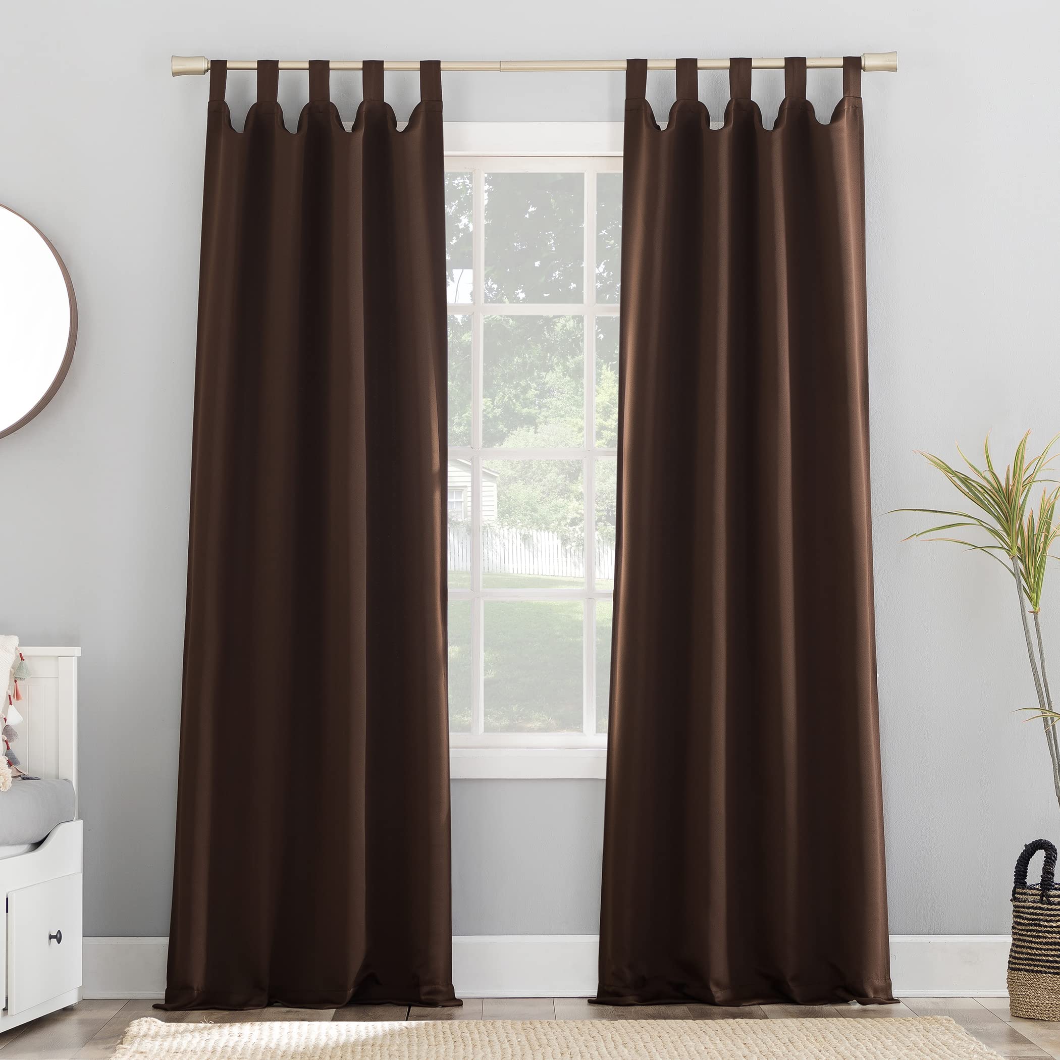 Sun Zero Easton Energy Saving Blackout Tab Top Curtain Panel, 40 x 84, Chocolate