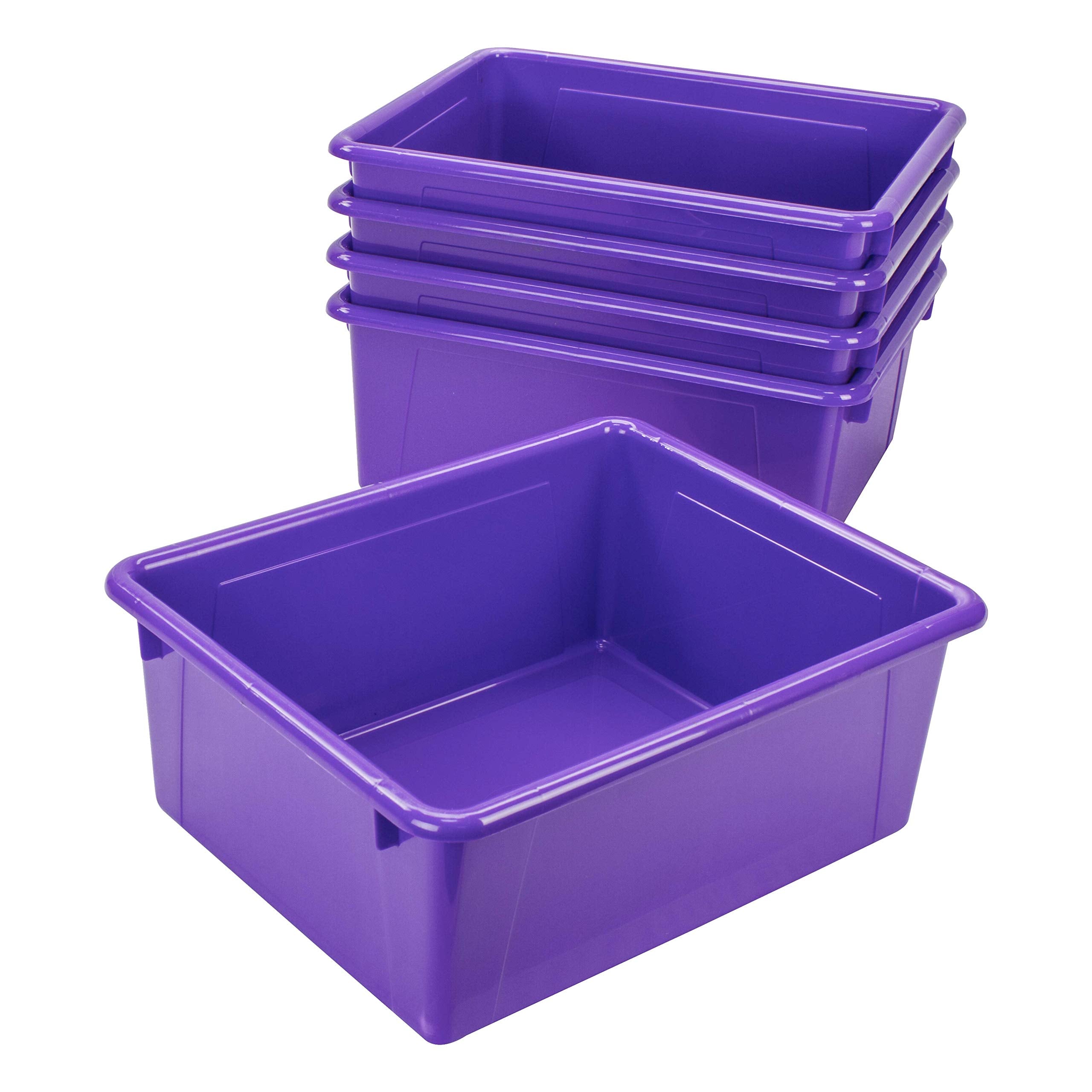 Storex Letter Size Deep Storage Tray - Organizer Bin For Classroom, Office And Home, Violet, 5-Pack (62528A05C)