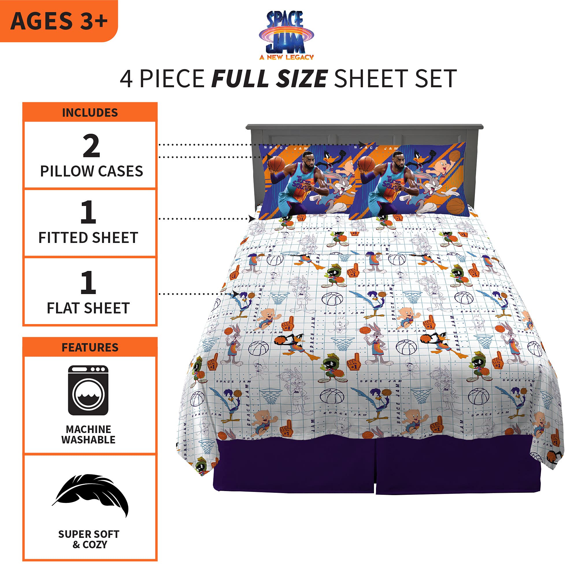 Franco Kids Bedding Super Soft Microfiber Sheet Set, Full, Space Jam 2 A New Legacy