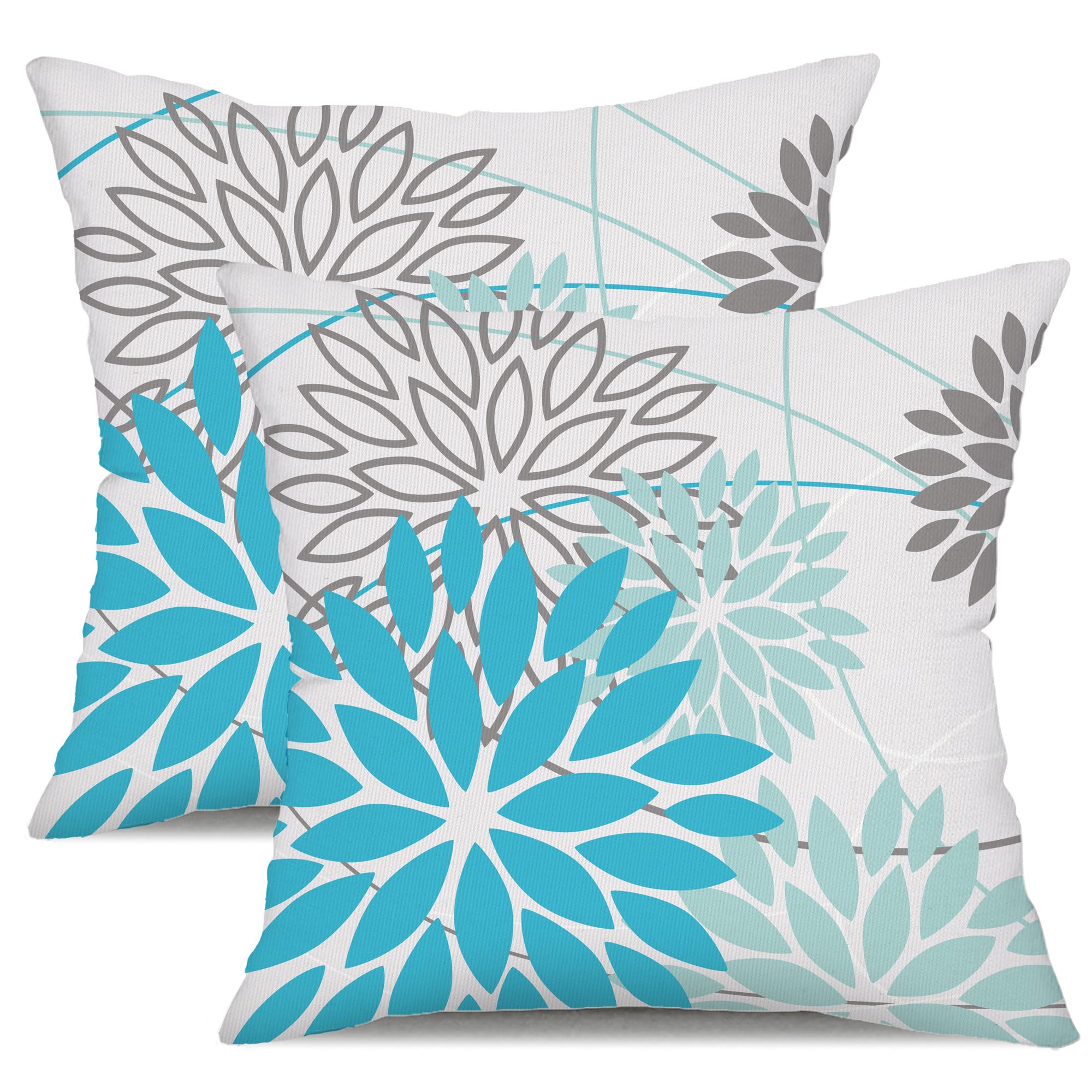 Dfxsz Outdoor Waterproof Pillow Covers 16X16 Set Of 2 Blue Floral Decorative Throw Pillows For Patio Furniture Summer 01S16