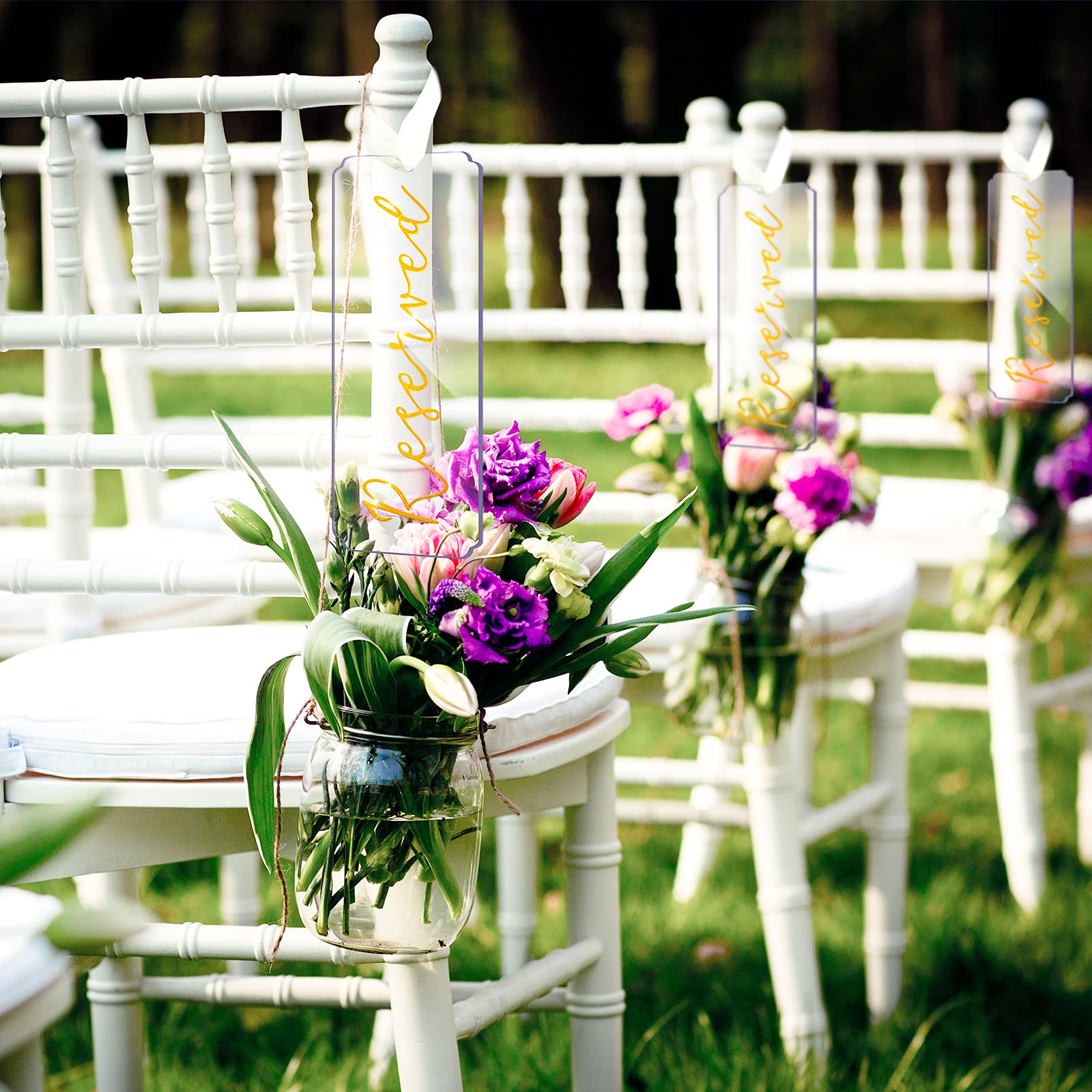 6 Pieces Reserved Signs For Wedding Chairs Acrylic Tag Reserved Signs Hanging Reserved Signs With Ribbon For Wedding Important E