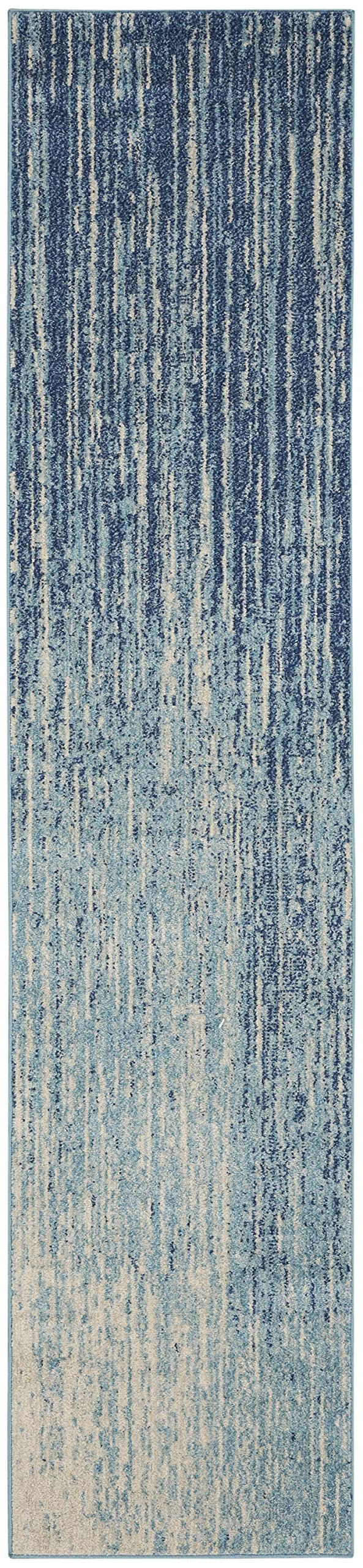 HomeRoots Navy/Light Blue 100% Polypropylene 2’ x 10’ Navy and Light Blue Abstract Runner Rug