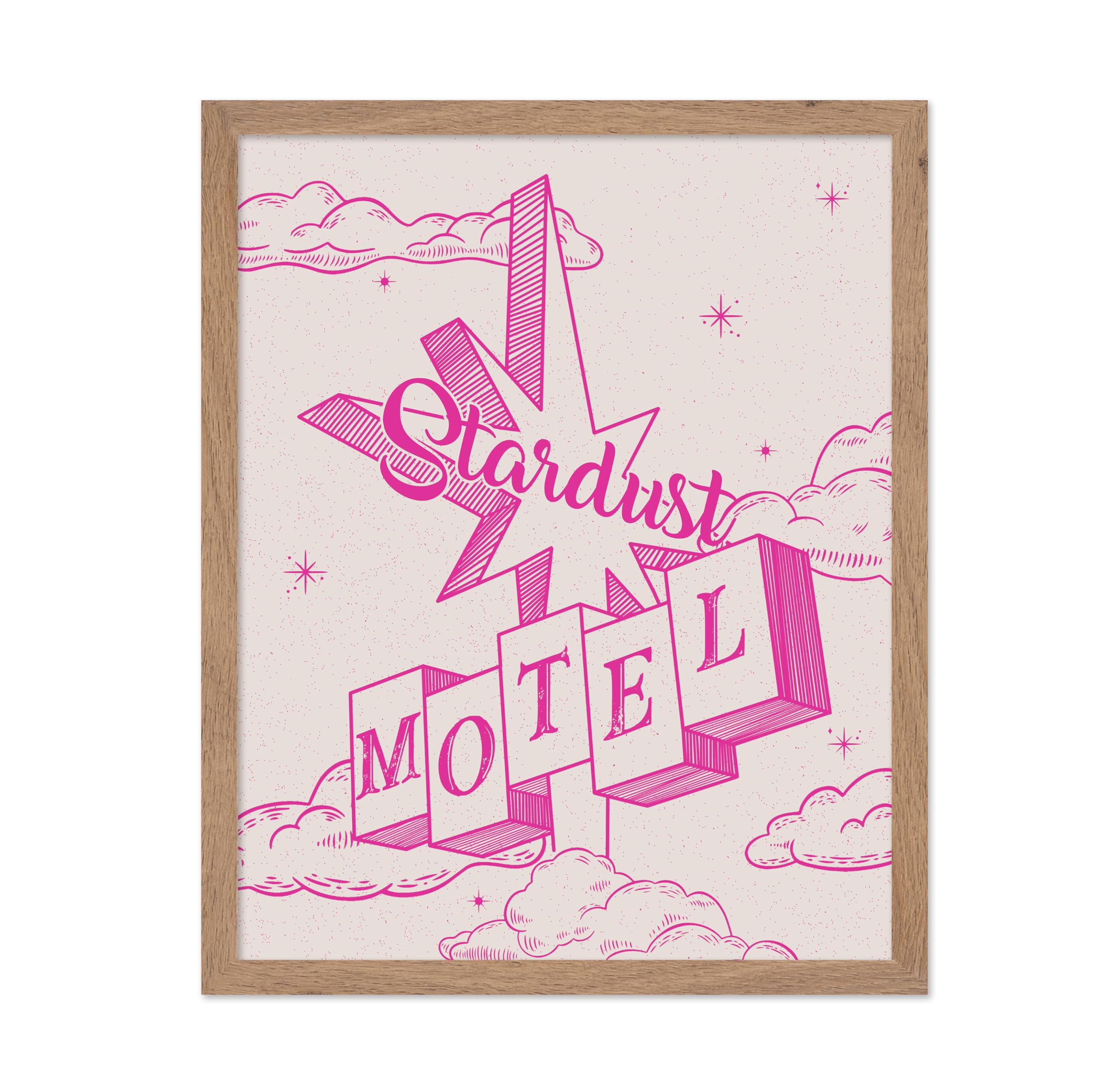 Poster Master Stardust Motel Poster - Retro Pink Motel Sign Print - Trendy Art - Modern Art - Gift for Men, Women & Travel Lover