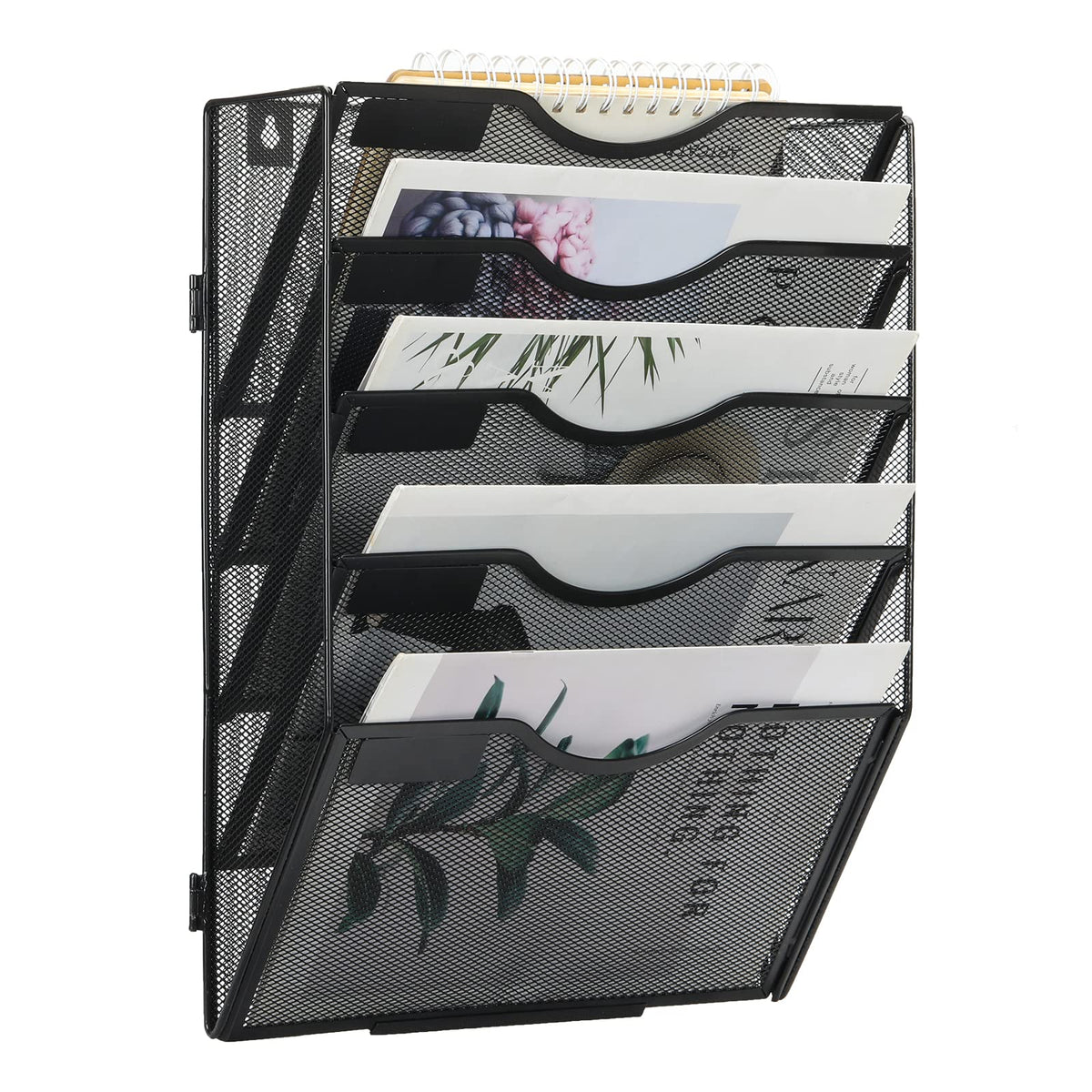 Easypag Metal Mesh Wall File Holder With Labels - Hanging Wall File Organizer 5 Pocket, No Tools Easy Assembly, Office Organizer