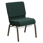 Flash Furniture Hercules Series 21''W Church Chair In Hunter Green Dot Patterned Fabric With Book Rack - Gold Vein Frame