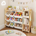 DOREROOM Toy Storage Organizer with Bookshelf, Kids Toy Storage and Organizers with 3 Shelves/9 Bins/3 Hooks, Bin Shelf, Toy Org