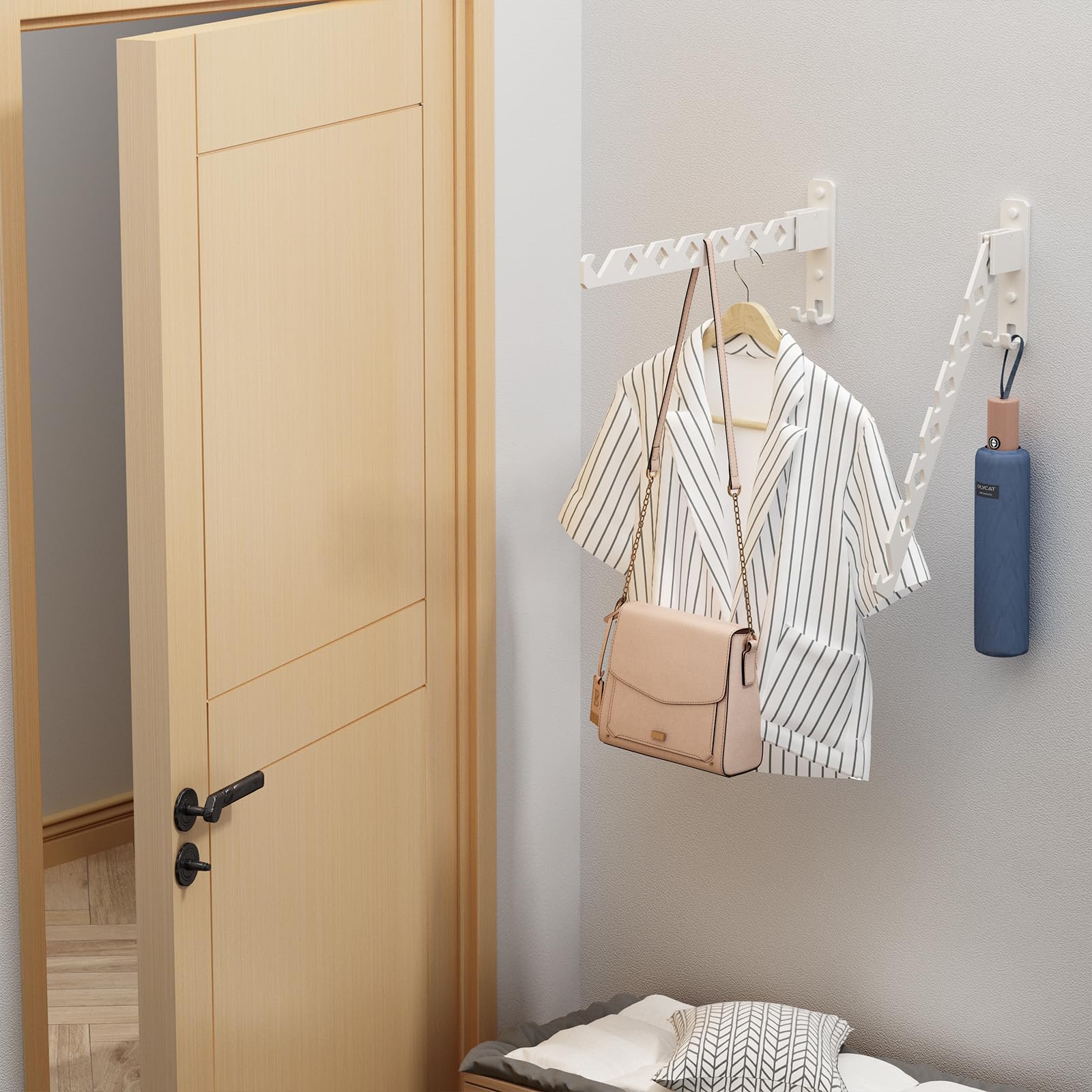 Dancrul White Clothes Hanger Rack Wall Mounted Drying Rack Coat Hook Laundry Room Accessories Closet Organizer