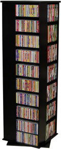 Venture Horizon 4-Sided Revolving Media Tower 1000 - Black: Laminated Wood Composites (Mdf), Black-Color, 18.75' L X 18.75' W X 63' H, Home Media Storage
