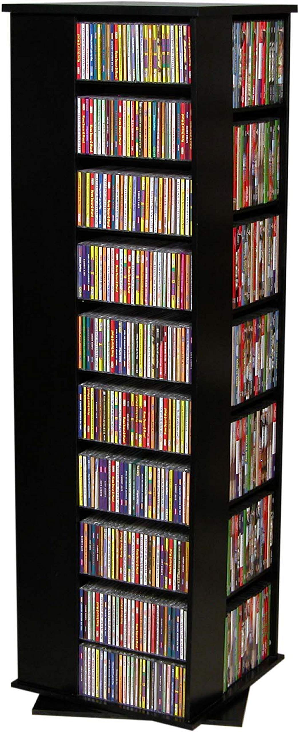Venture Horizon 4-Sided Revolving Media Tower 1000 - Black: Laminated Wood Composites (Mdf), Black-Color, 18.75' L X 18.75' W X 63' H, Home Media Storage
