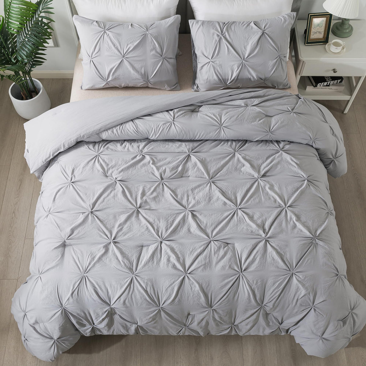 Andency Silver Gray Queen Comforter Set (90X90Inch), 3 Pieces Western Modern Pinch Pleat Bedding Comforters &Sets, All Season So