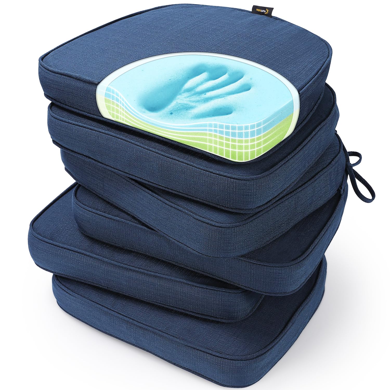 Sunrox Gel Memory Foam Chair Cushions, Fadeshield Water-, Stain-Resistant Durable Reversible Seat Cushion Pads With Ties For Ind