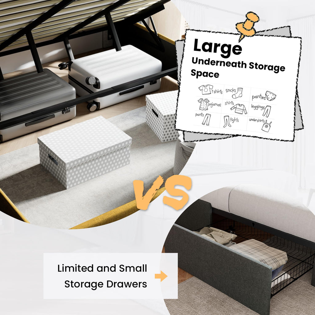 Sha Cerlin King Size Lift Up Storage Bed/Modern Wingback Headboard/Upholstered Platform Bed Frame/Hydraulic Storage/No Box Spring Needed/Wood Slats Support/Olive Yellow