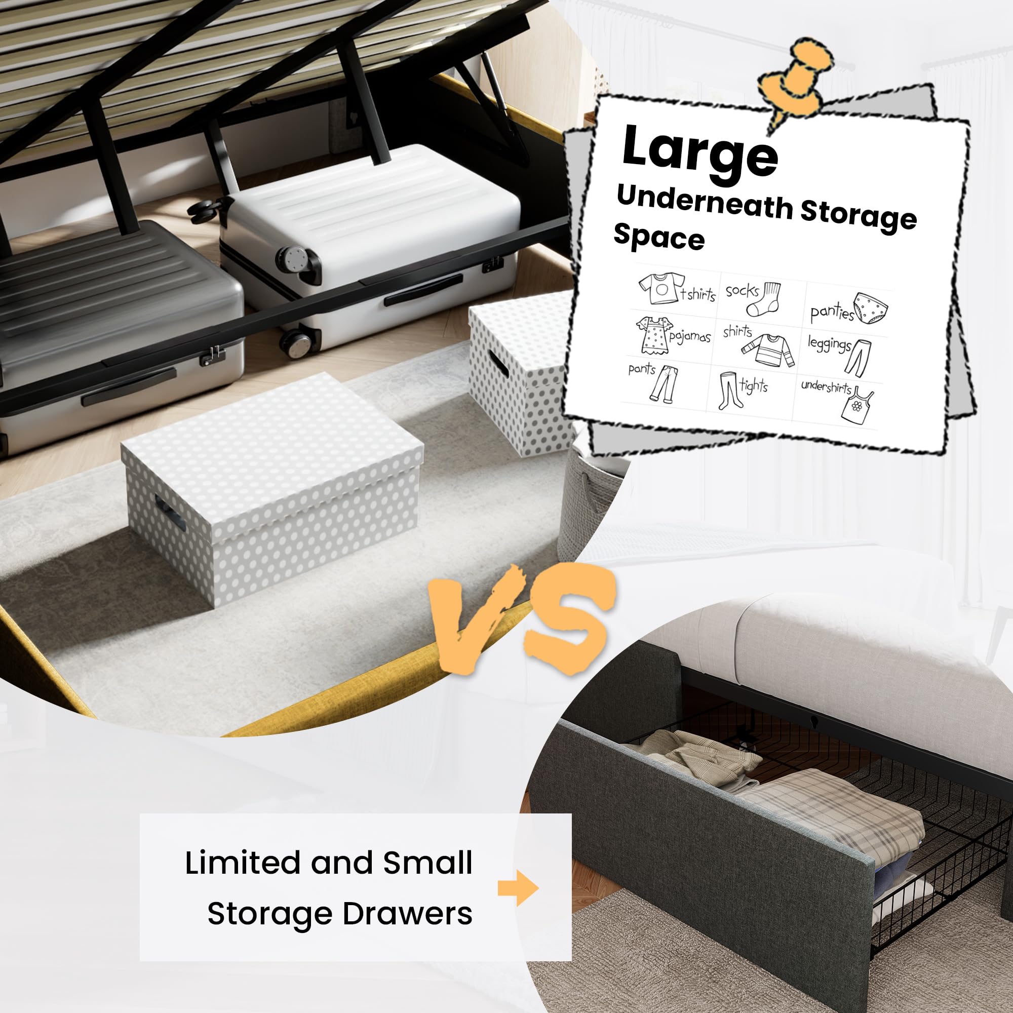 Sha Cerlin King Size Lift Up Storage Bed/Modern Wingback Headboard/Upholstered Platform Bed Frame/Hydraulic Storage/No Box Spring Needed/Wood Slats Support/Olive Yellow