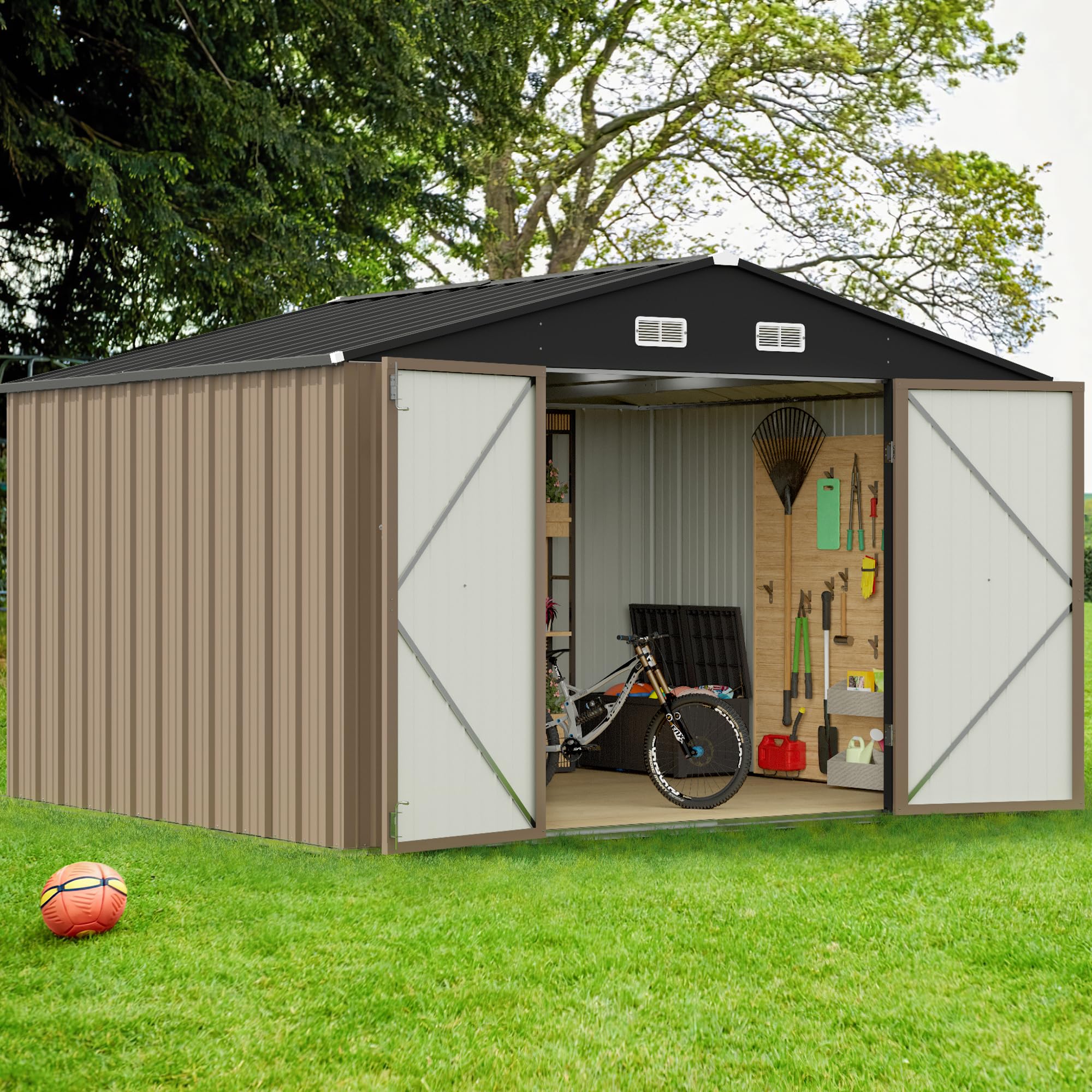 Gunji 10 X 8 Ft Shed Outdoor Storage Shed Metal Garden Shed With Lockable Door Outside Waterproof Tool Shed For Backyard, Patio,