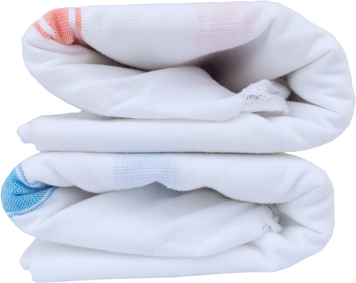 Fancyadda Cotton Bath Towels (Pack of 2, Extra Large Size, 85 cm x 175 cm, Thin Material, White Towel with Border Pattern)