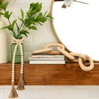 Decorative Wood Chain Link And Bead Garland Set | Hand Carved Pine Wood Chain Decor | Modern Farmhouse Decor Set | Aesthetic Roo